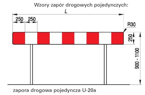 Zapora drogowa pojedyncza U 20a dł 125 cm zestaw ze stojakami