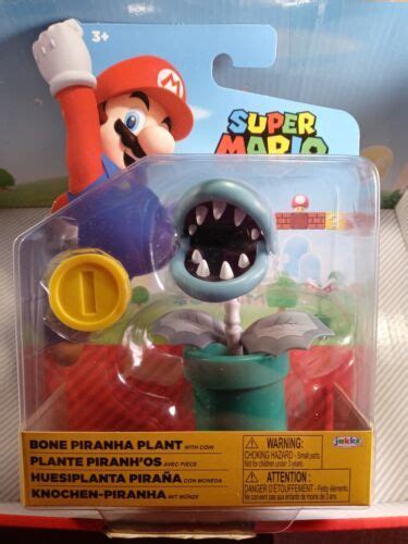 Minty🌟super Mario Bros🍄bone Piranha Plant Wcoin Figure 4 Jakks Toy