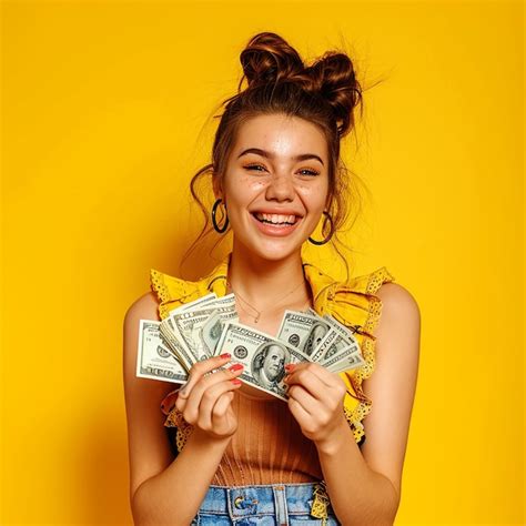 Premium Photo Photo Portrait Of Young Woman Girl Model Holding Cash