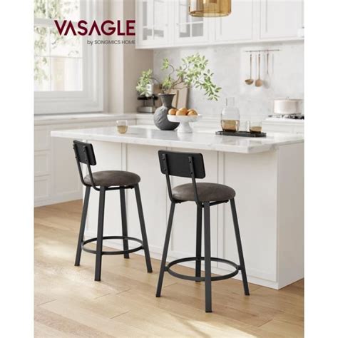 Tabouret de Bar VASAGLE Lot de 2 Rembourré Siège Haut avec