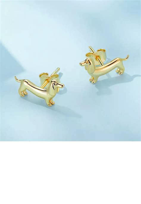 Buy Zafiti Sterling Silver Plated Gold Simple Cute Dachshund Stud