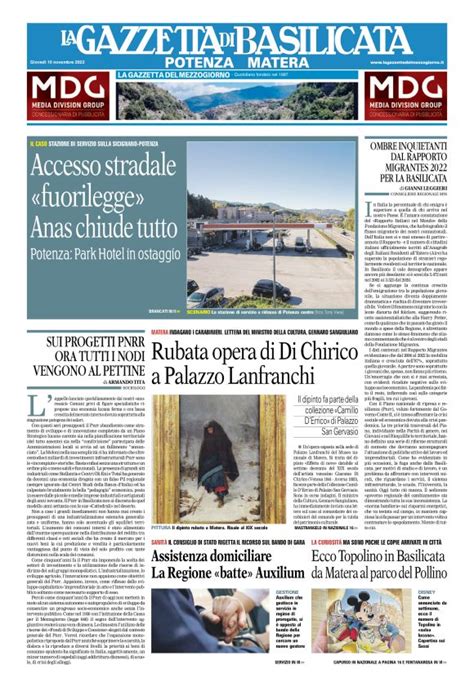 Le prime pagine di giovedì 10 novembre Wayglo Basilicata