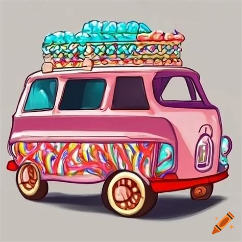 Drawing Of A Colorful Candy Van