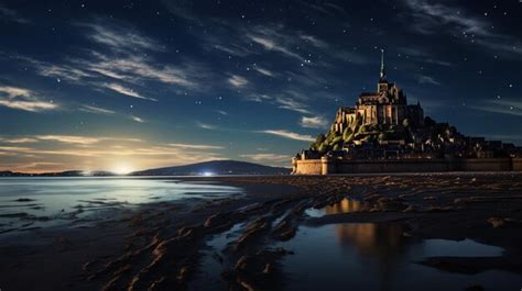 Premium AI Image | Night view of Mont SaintMichel