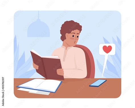 Male Student Distracted By Social Media 2d Vector Isolated Illustration