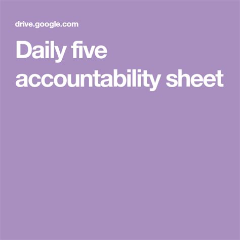 Daily Five Accountability Sheet Daily Five Accounting Literacy