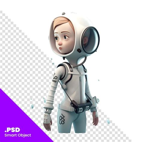 Renderización 3d de una linda chica astronauta aislada en una plantilla