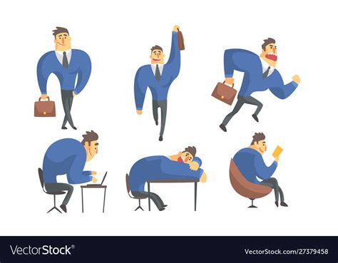 Funny Businessman Cartoon Character In Different Vector Image