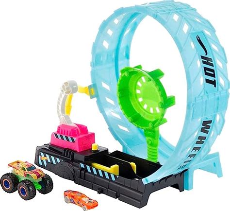 Amazon Hot Wheels Monster Trucks Glow In The Dark Epic Loop Challenge Playset With Launcher