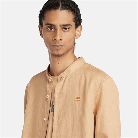 Chemise en lin Mill Brook à col Mao pour homme en jaune