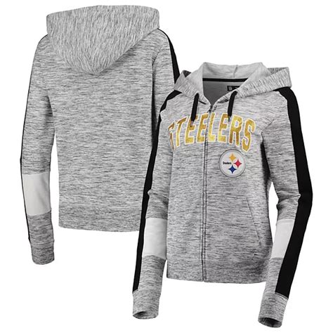 Women S New Era Black Pittsburgh Steelers Athletic Space Dye French Terry Full Zip Hoodie