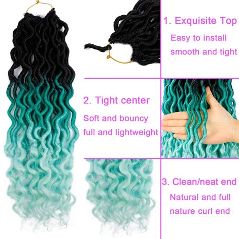 Ouyafei 20 Wavy Faux Locs Braids Crochet Hair 5 Pack Ombre Green