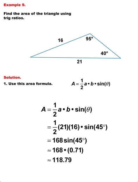 Math Example Area And Perimeter Triangular Area Using Trig Ratios Example 9 Media4math