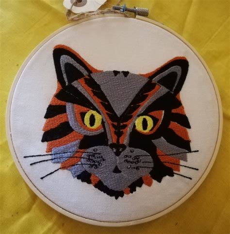 A Delightful Embroidery Hoop Artwork Featuring a Tabby Cat