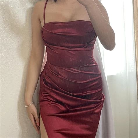 Windsor Women S Red And Burgundy Dress Depop