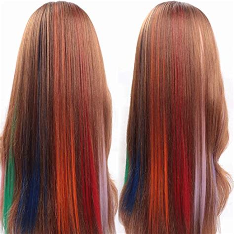 Pcs Colorful Straight Hair Extensions Clip In Inch Rainbow Multi