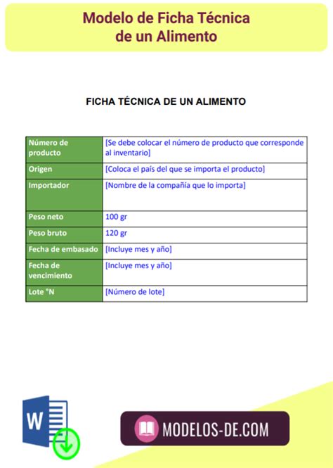 Ejemplos Y Formatos De Fichas Técnicas En Word Gratis