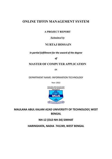 Online Tiffin Management System Project Report Nurtaj Hossain 3