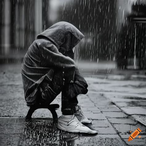 Image Of A Boy Sitting In The Rain On Craiyon