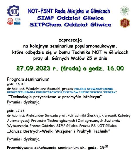 ZAPROSZENIE NA SEMINARIUM 27 09 2023 Stowarzyszenie Inżynierów i