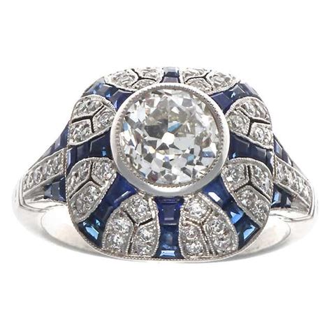 Art Deco Inspired Diamond Sapphire Platinum Ring For Sale At 1stdibs