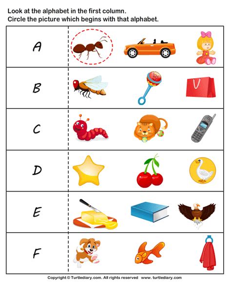 Phonics Matching Worksheet For Kindergarten