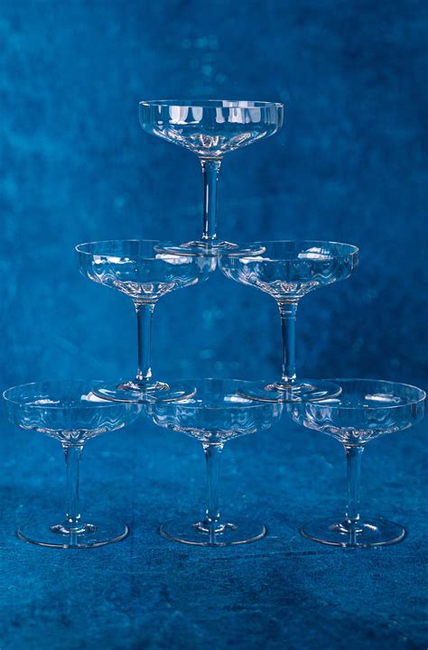 Mid Century Crystal Champagne Coupes Set The Mob Collective