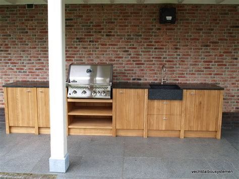 Eikenhouten Buitenkeuken Met Barbecue Geheel Op Maat Gemaakt Rvs