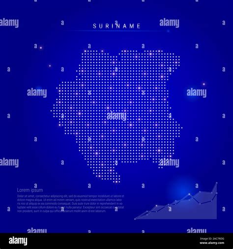 Suriname Illuminated Map With Glowing Dots Infographics Elements Dark