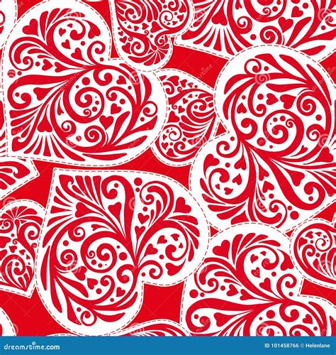 Love Heart Seamless Pattern In White And Red Colors For Valentin Stock