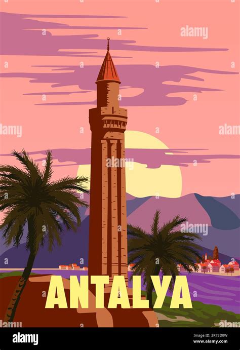 Antalya Retro Landmark Poster Turkey Resort Vintage Touristic Travel