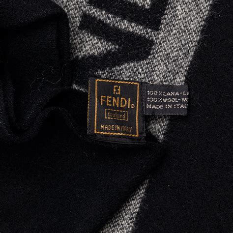 Fendi Black Logo Motif Wool Scarf My Luxury Bargain Australia