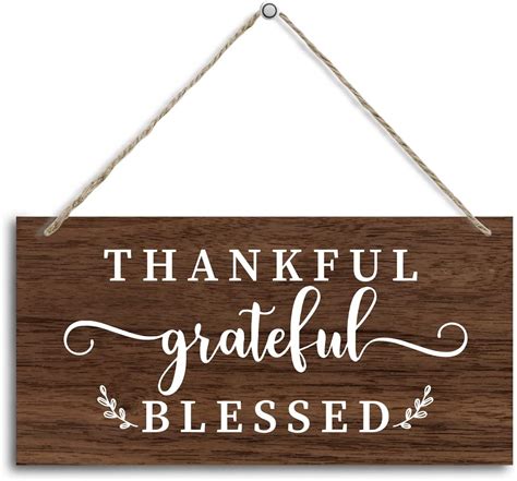 Amazon Thankful Grateful Blessed Wooden Hanging Sign Decor Front