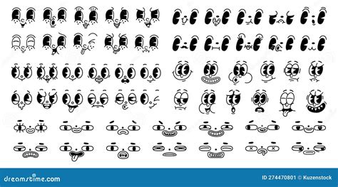 Cartoon 1930 S Retro Faces Vintage Emotional Face Old Style Funny