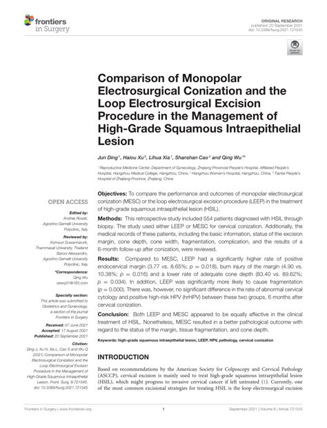 PDF Comparison Of Monopolar Electrosurgical Conization And The Loop