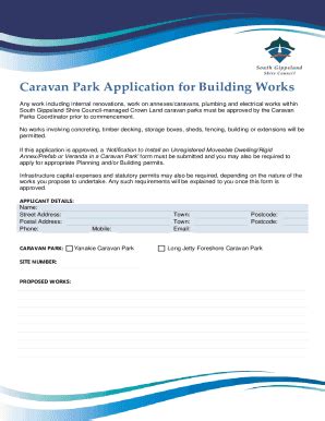 Fillable Online Caravan Park Application For Building Works Fax Email