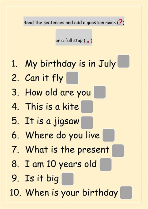 Full Stop And Question Mark Worksheets