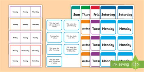 Days Of The Week Bingo Game Irish Teacher Made