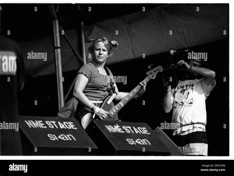 Bass player Jennifer Finch of L7 on the NME Stage at Glastonbury Festival, Pilton, England, June ...