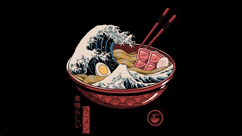 Japanese The Great Wave Off Kanagawa Ramen Food Chopstick Eggs