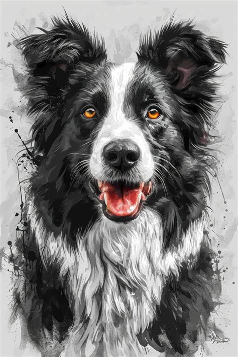 Border Collie Painted Illustration Art Print Canine Pet Portrait Dog