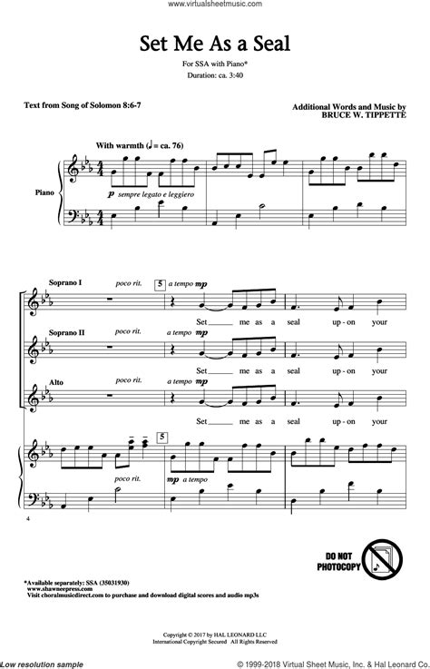 Set Me As A Seal Sheet Music For Choir Ssa Soprano Alto Pdf