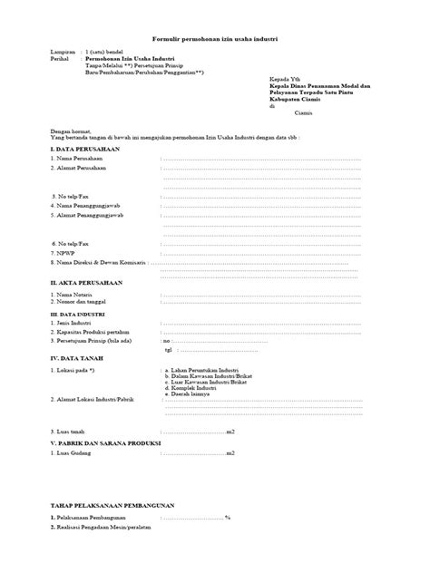 Formulir Permohonan Izin Usaha Industri Pdf