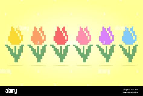 Bit Pixel Flower Of Tulip Set Of Flowers For Cross Stitch Patterns