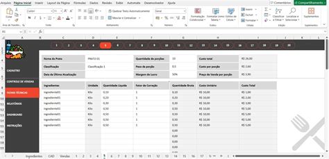 Planilha De Ficha T Cnica Para Restaurantes Em Excel Planilhas Tech