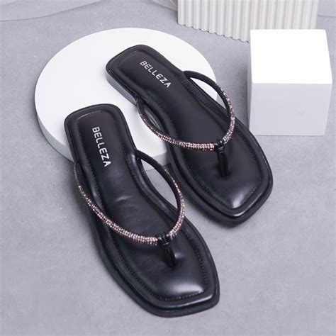 Jual BELLEZA MALL Sandal Flat SAFI BLACK Sendal Jepit Santai Wanita