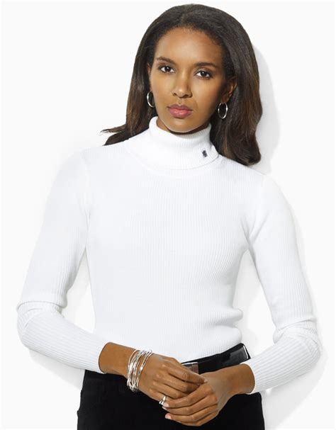 Lauren By Ralph Lauren Cotton Ribbed Turtleneck In White Lyst