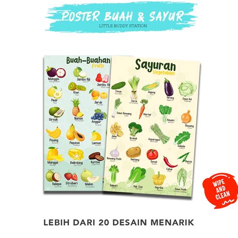 Jual Poster Buah Buahan Sayur Sayuran Gambar Poster Edukasi Anak Poster