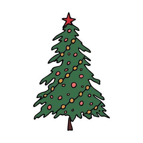 Christmas Tree Hand Drawn Clipart Spruce Doodle Single Element For