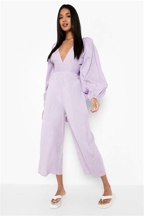 Linen Balloon Sleeve Culotte Jumpsuit Boohoo Uk